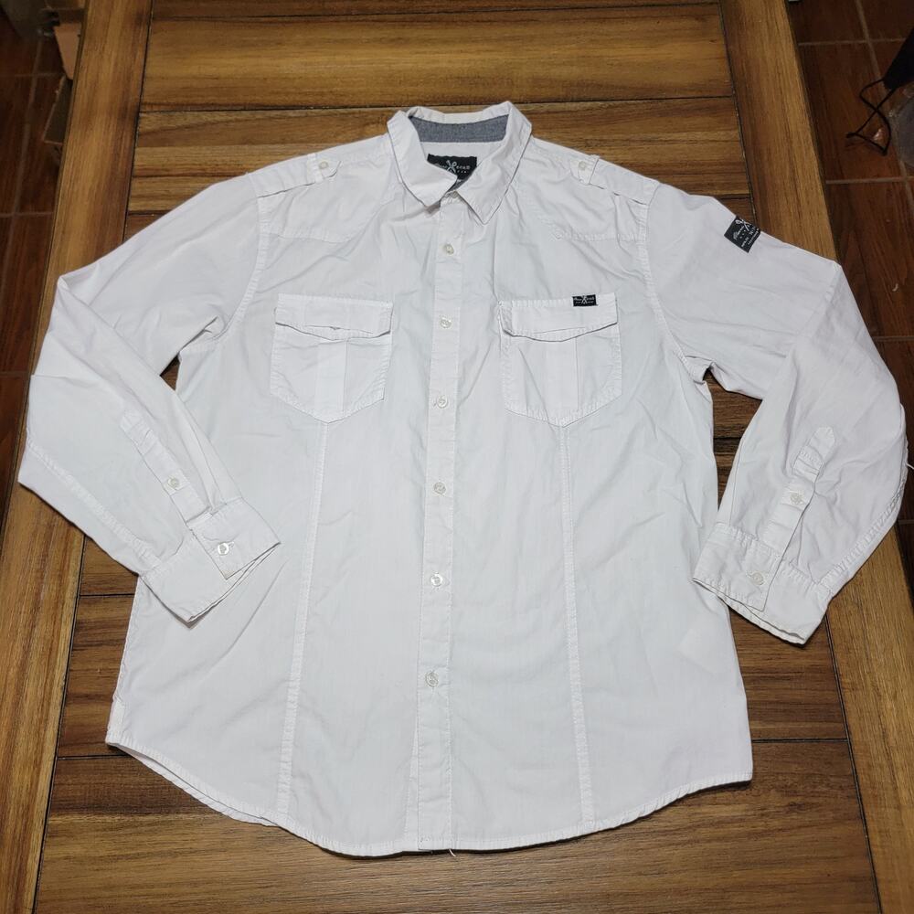 Marc Ecko Cut & Sew LS White Button Up Shirt - Size Large